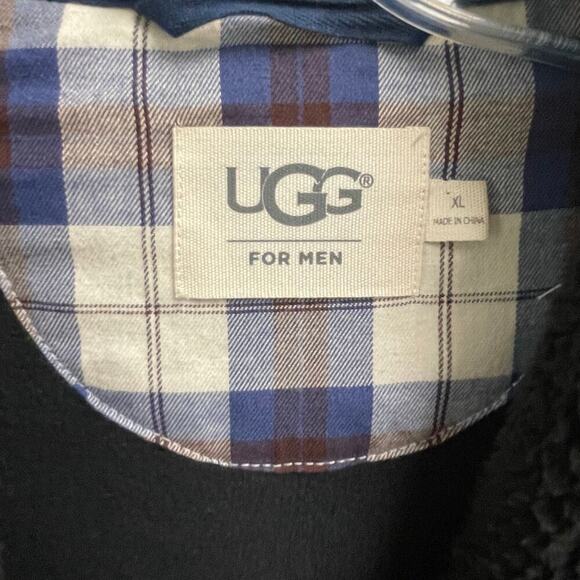 UGG Australia Robe Mens XL Blue Black Kalib Plaid Flannel House Coat Soft Belt - Picture 6 of 6